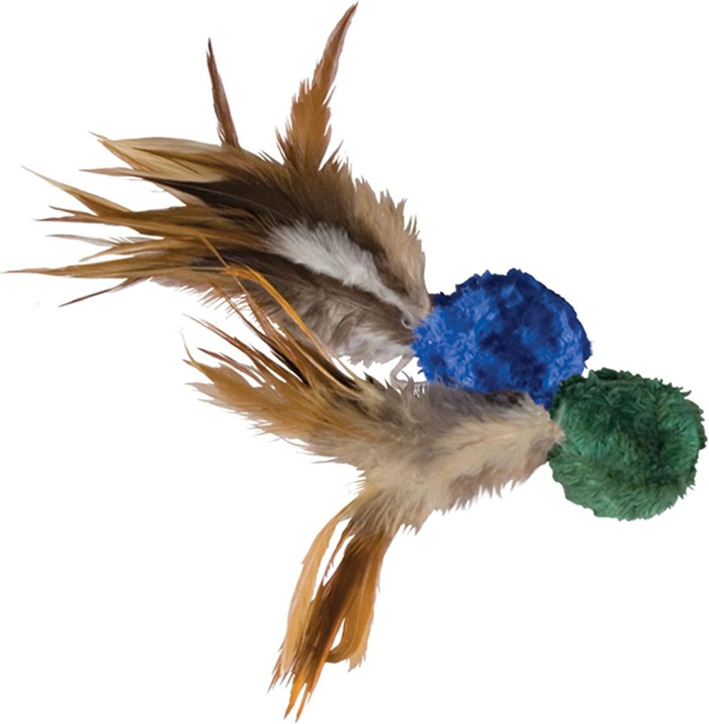 KONG Naturals crinkle ball with feathers cat toy 2-pack