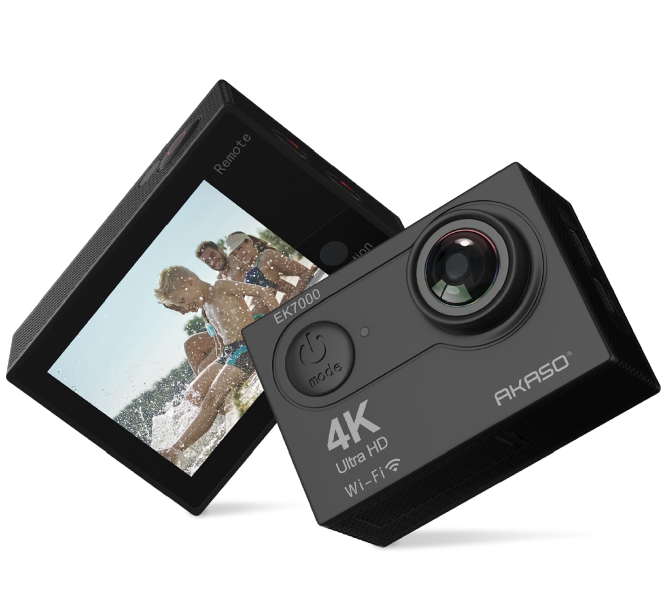AKASO EK7000 4K waterproof action camera, front and back view