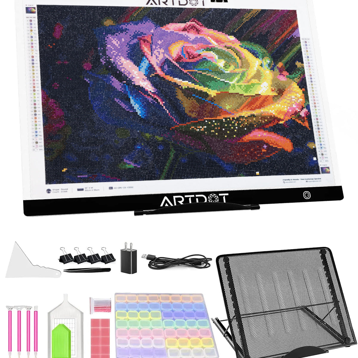 ARTDOT LED light pad with diamond painting in progress product photo