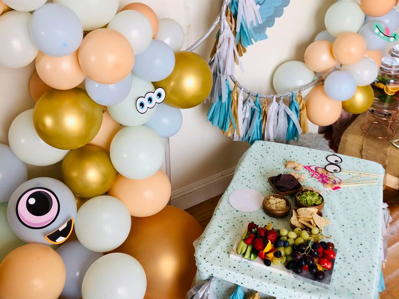 colorful balloon garland decoration testing a color pattern