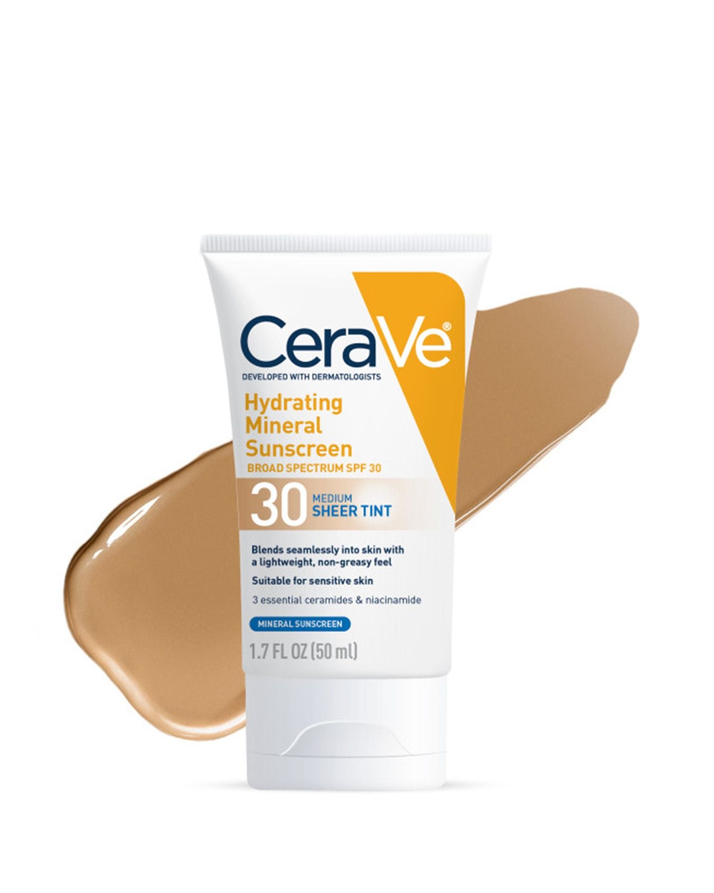 CeraVe Hydrating Mineral Sunscreen with Sheer Tint tube product photo