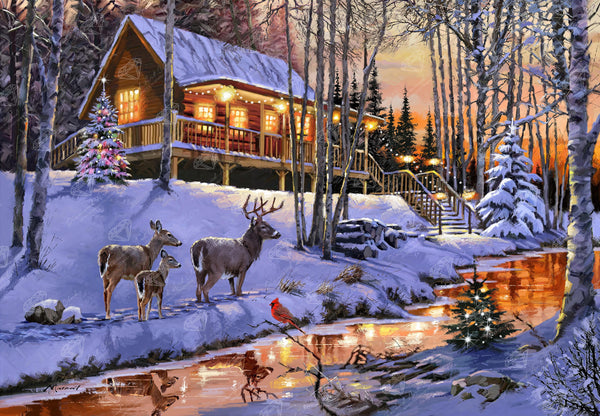 finished cabin winter scene diamond painting canvas product photo