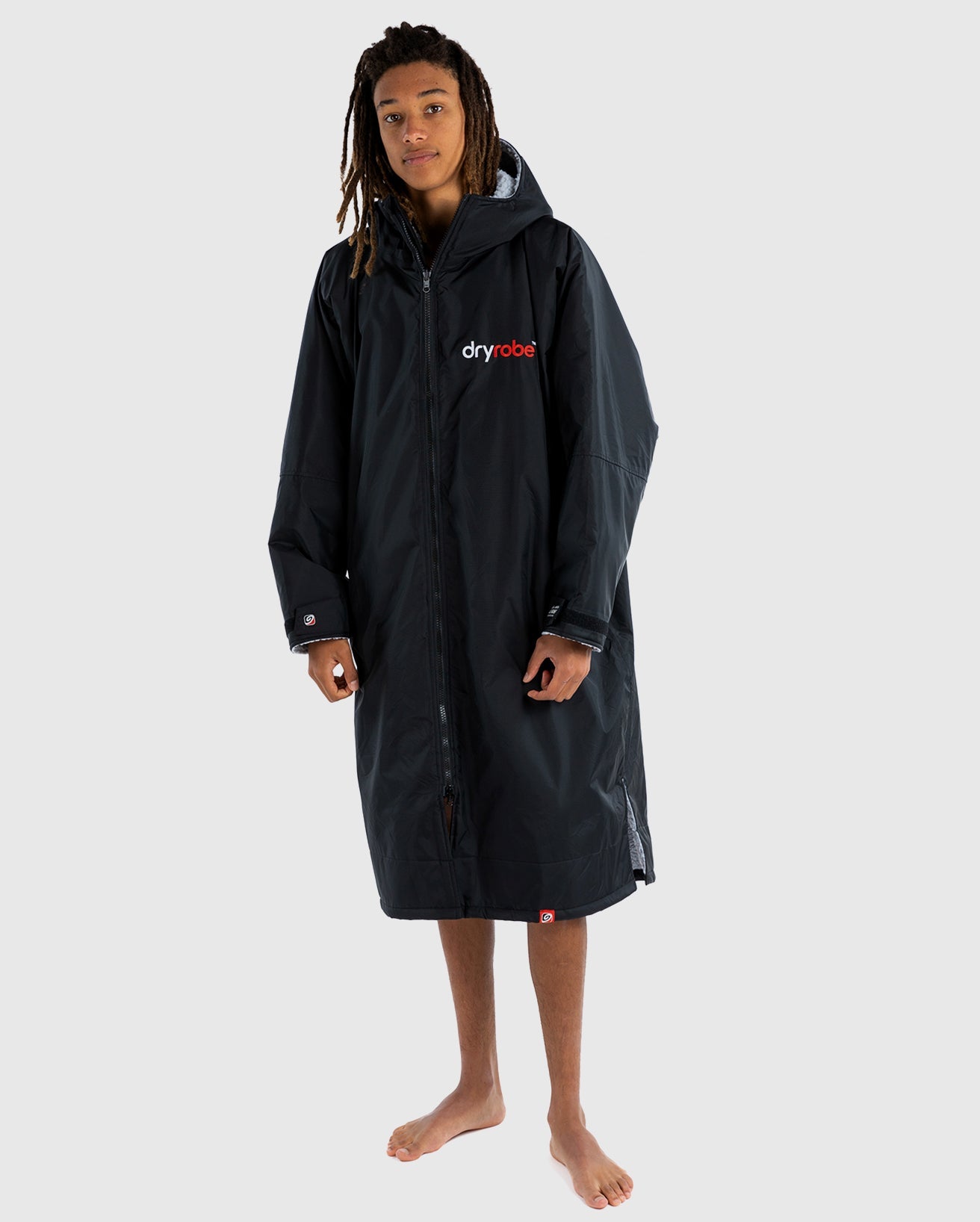 Dryrobe Advance long sleeve changing robe worn by a model