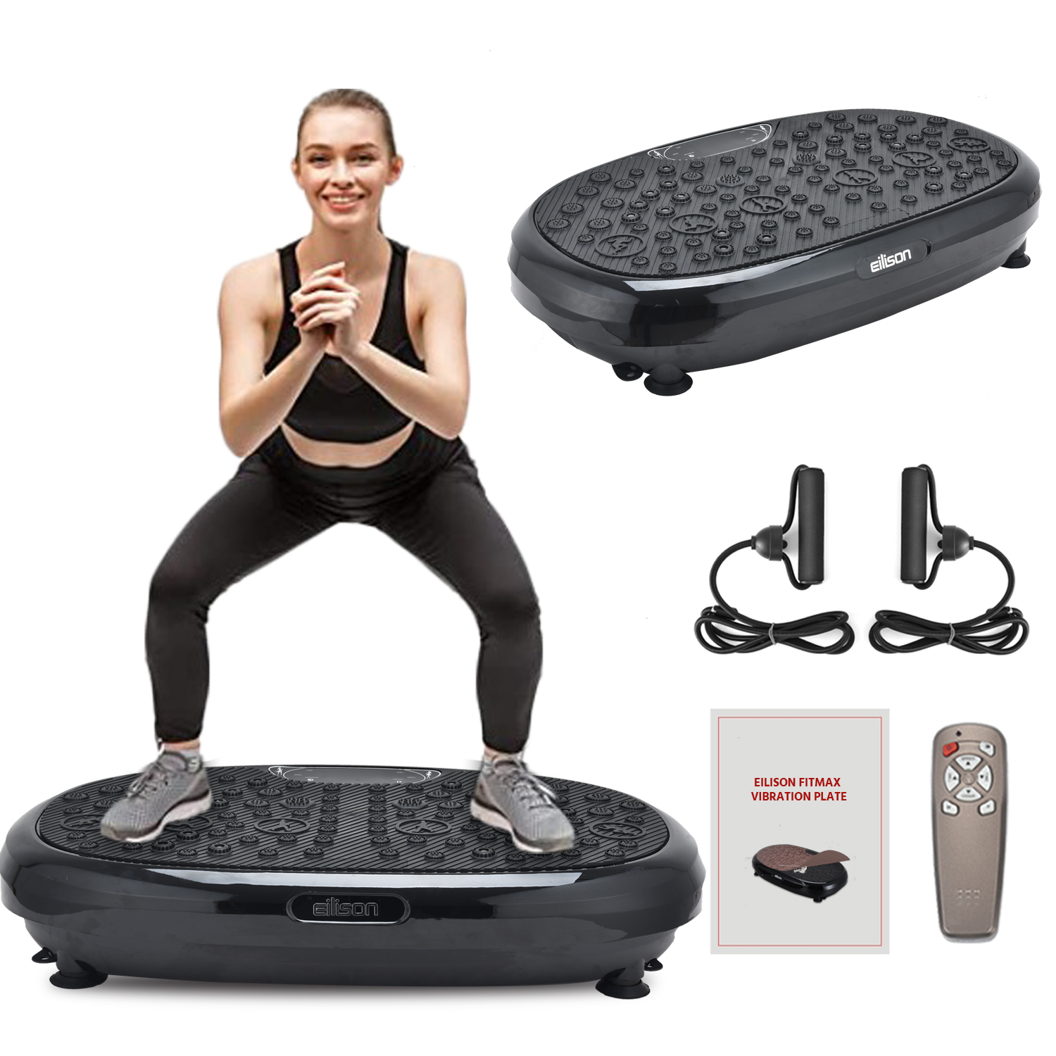 woman doing a squat on an EILISON FitMax vibration plate product photo