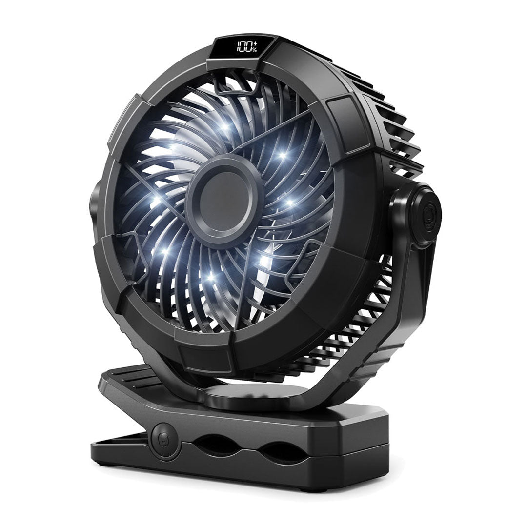 Portable clip-on personal fan with LED display