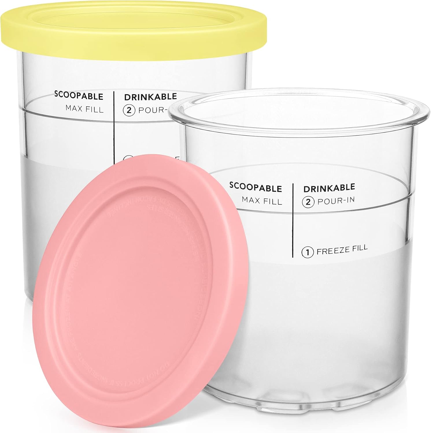 Extra 24oz CREAMi Deluxe pint containers with pink and yellow lids