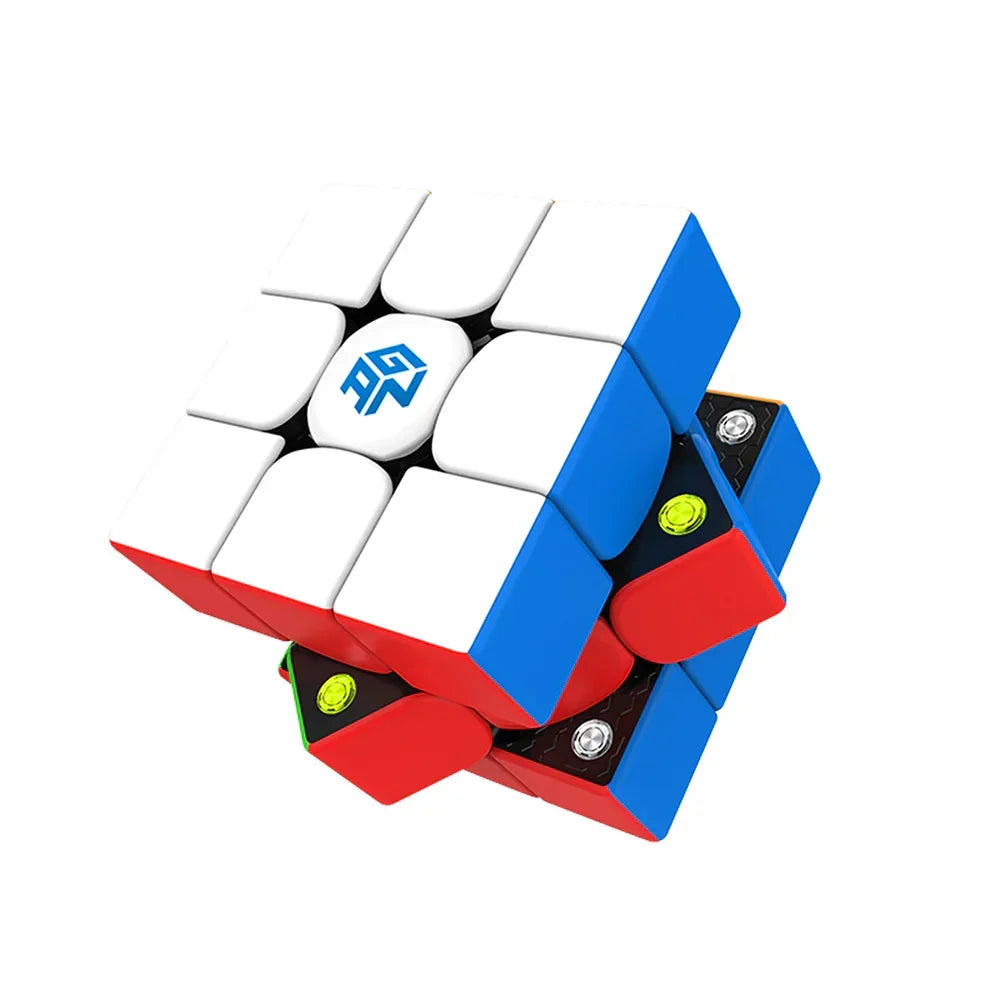 GAN 356 M magnetic speed cube, stickerless, shown mid-turn