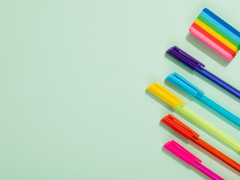 colorful gel pens and eraser product photo
