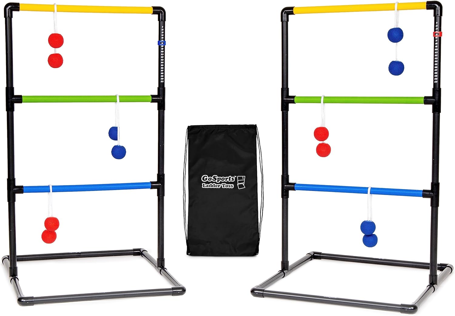 Ladder toss game set with bolo balls on a lawn
