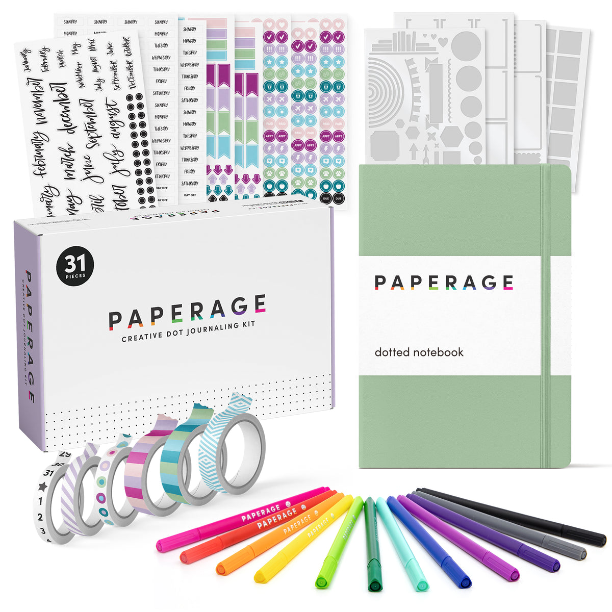 PAPERAGE Creative Dot Journaling Kit with notebook, pens, washi tape, and stickers