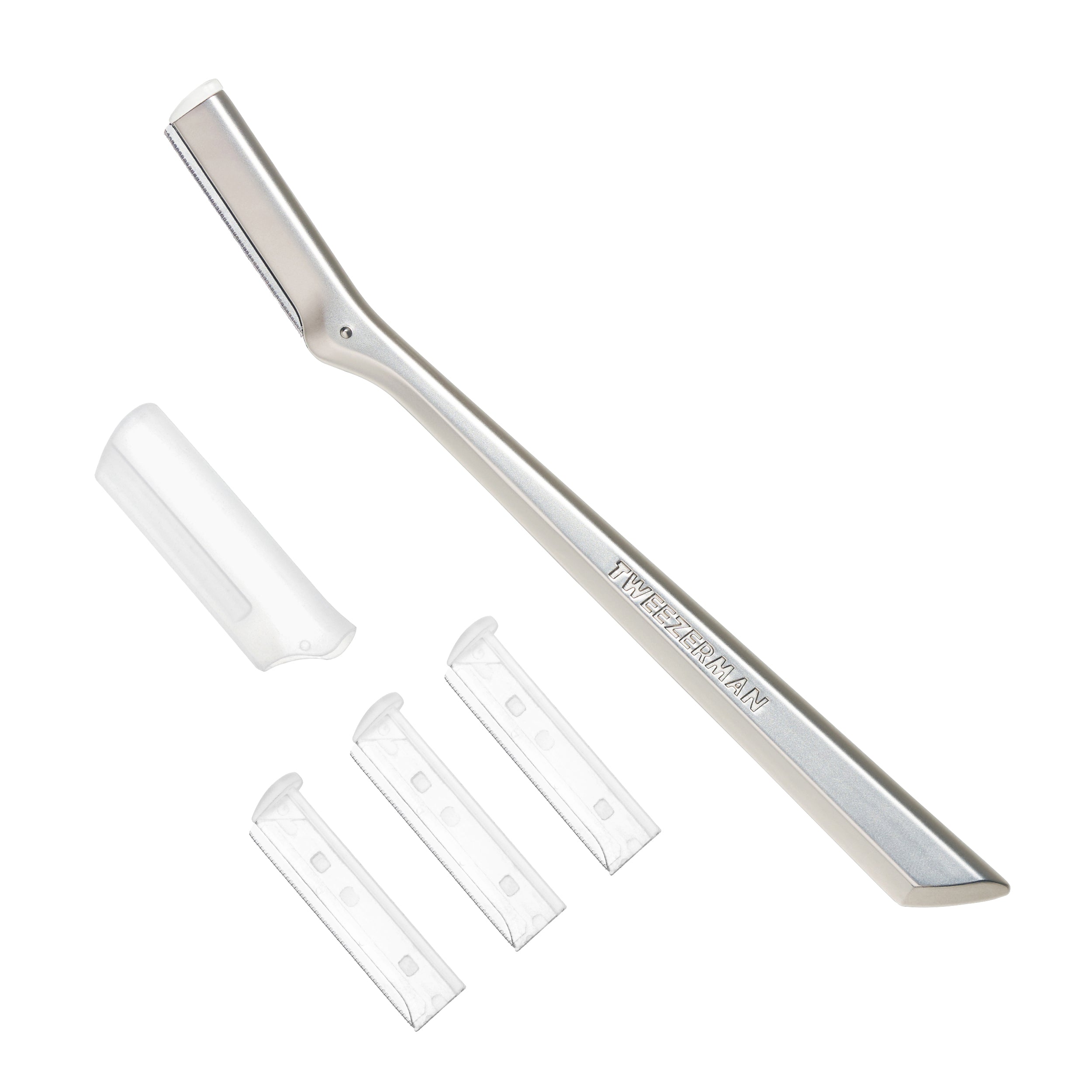 Tweezerman stainless steel facial razor with replacement blades