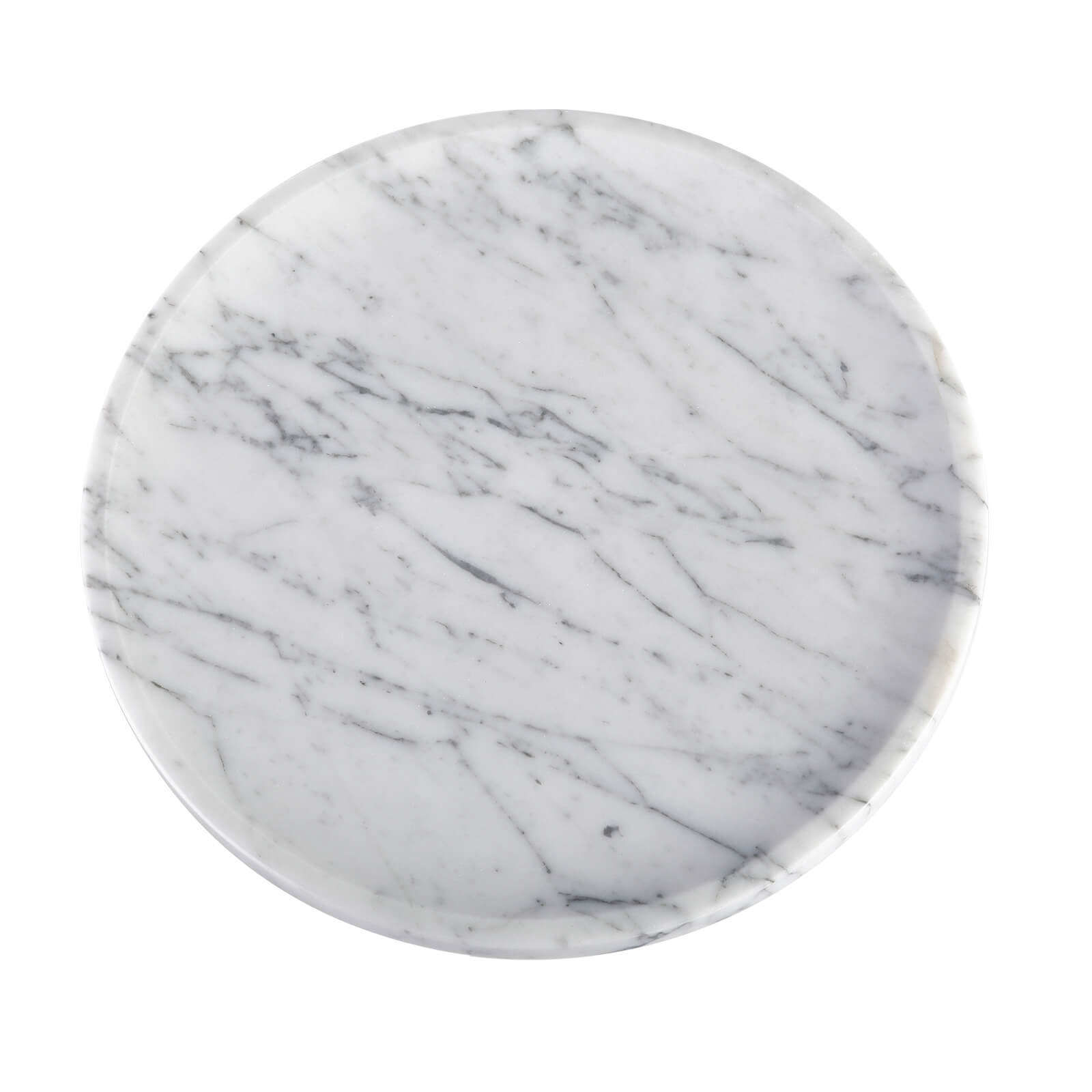 Koville round white marble serving tray with natural veining