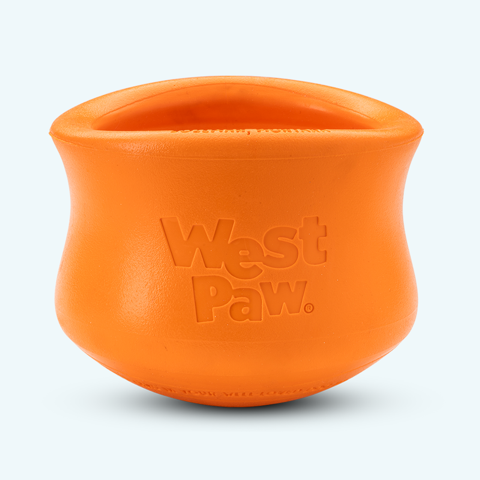 West Paw Zogoflex Toppl orange fillable treat dispensing dog toy