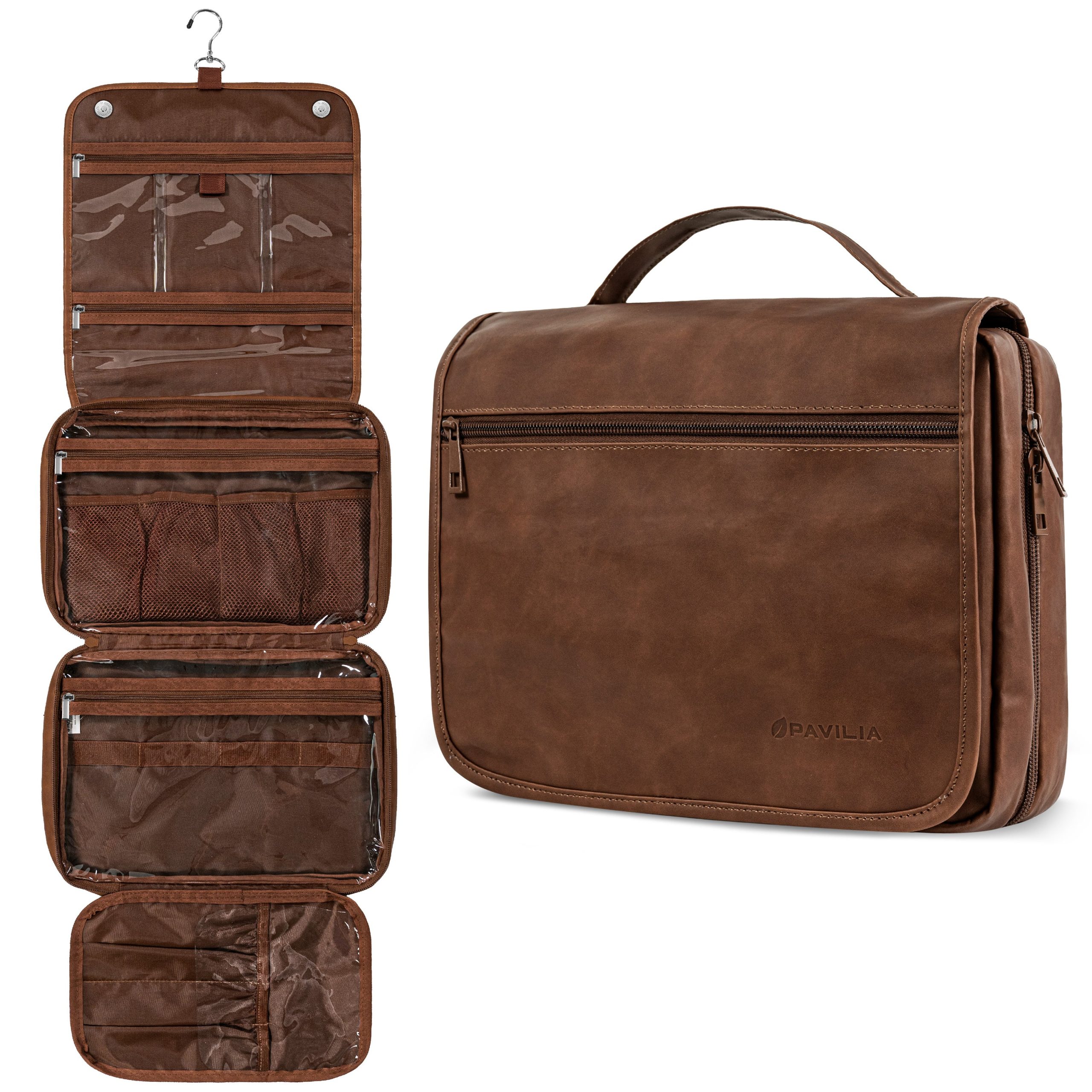 PAVILIA hanging toiletry bag organizer with multiple compartments