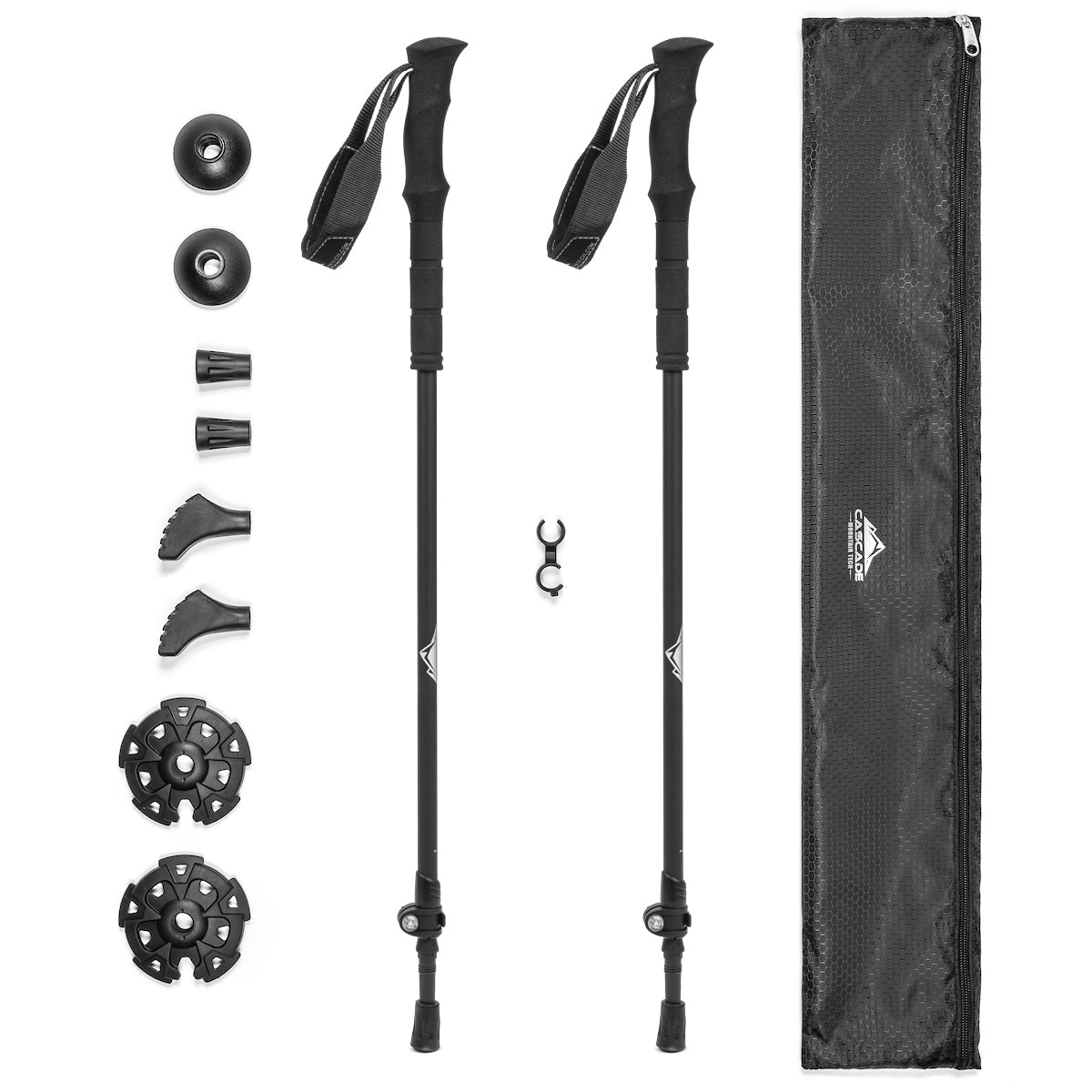 Cascade Mountain Tech carbon fiber trekking poles with accessories