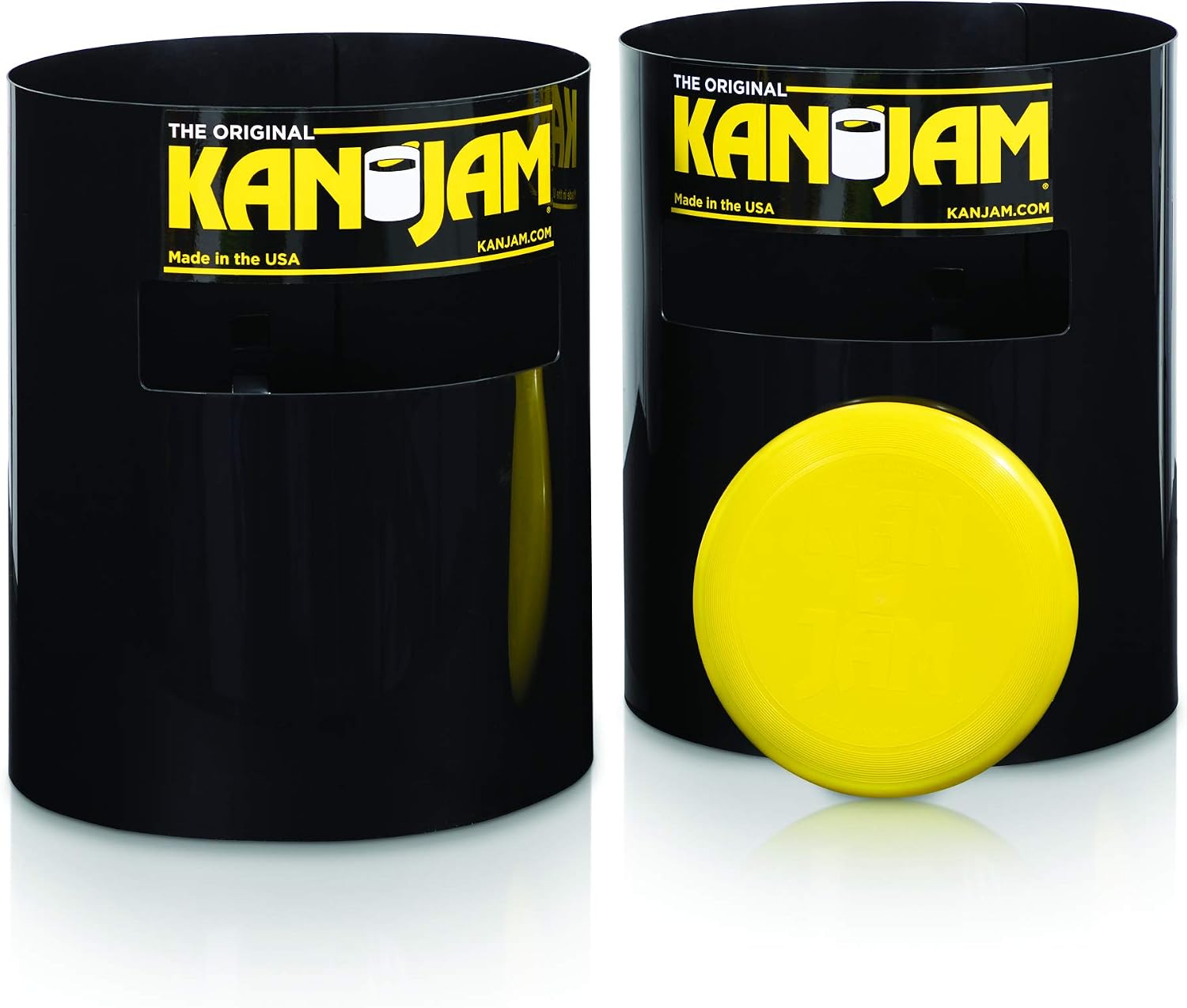 Kan Jam original disc toss game goals set up on grass with a flying disc