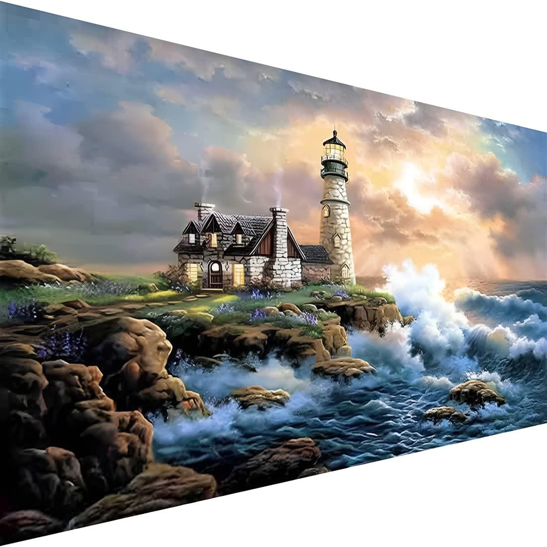 Large lighthouse landscape paint by numbers finished canvas