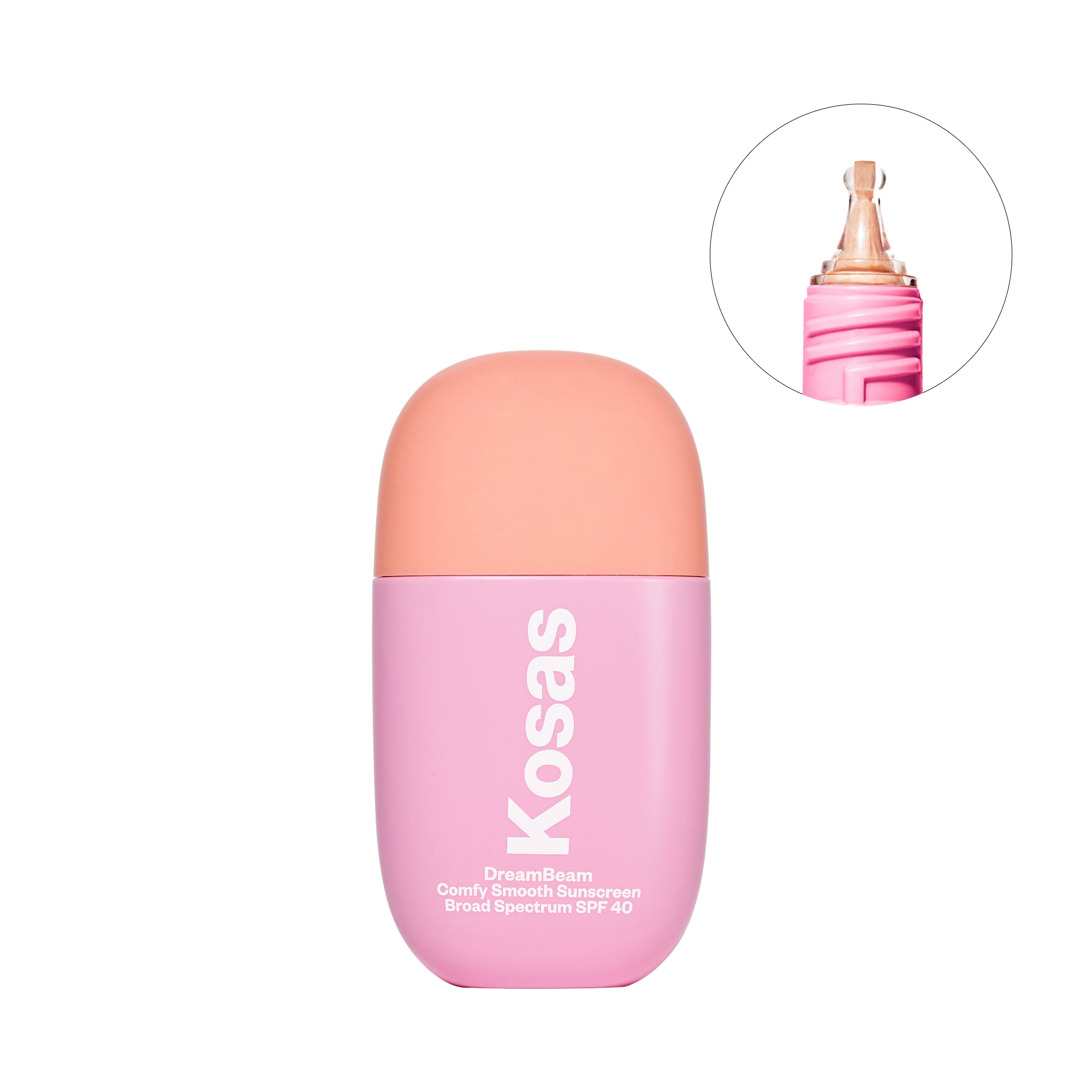 Kosas DreamBeam Mineral Sunscreen pink and orange bottle product photo