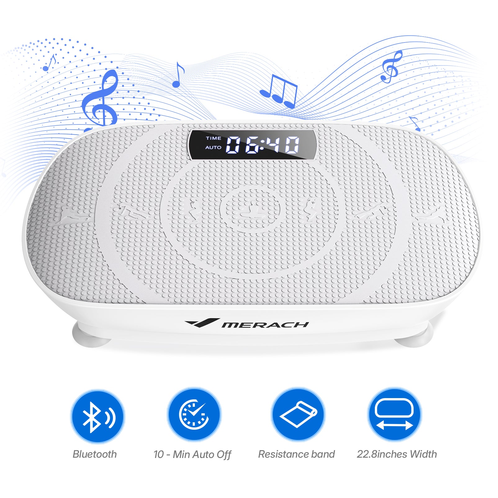 MERACH white curved vibration plate with Bluetooth speaker product photo