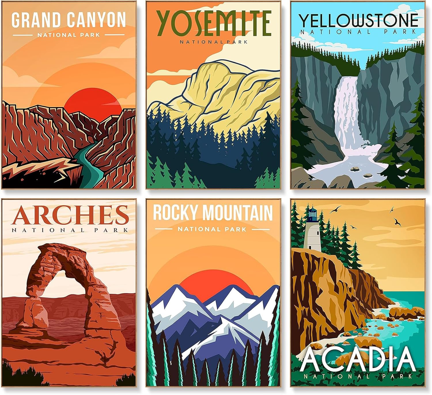 Paint by numbers starter kit set of six national park landscape canvases