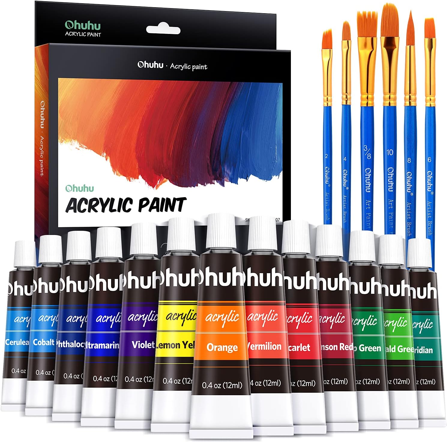 Set of 24 acrylic paint tubes with brushes