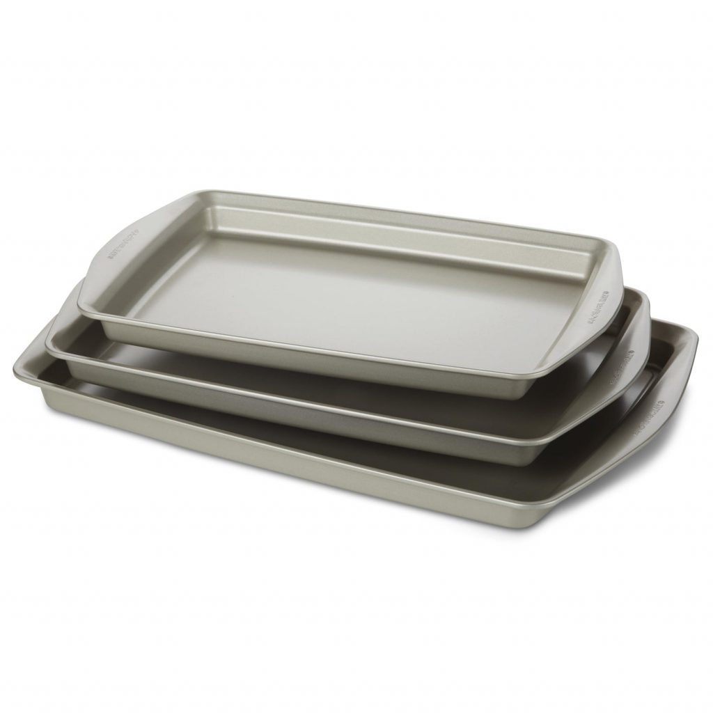 Rachael Ray Nonstick Bakeware 3-Piece Cookie Sheet Set with Orange Grips
