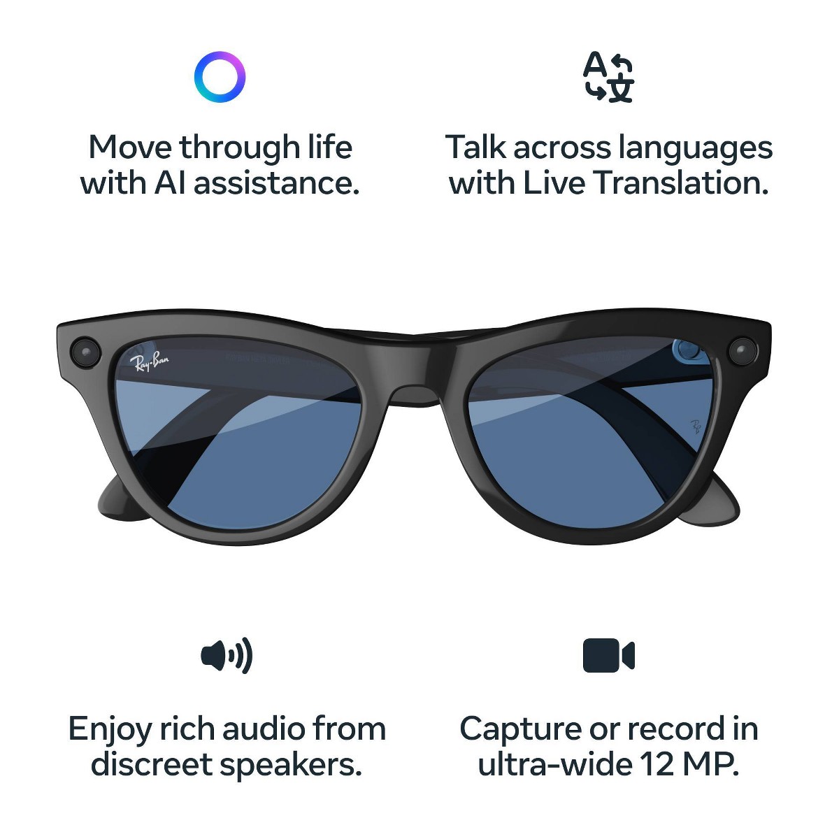 Ray-Ban Meta Skyler smart glasses with blue Transitions lenses product photo