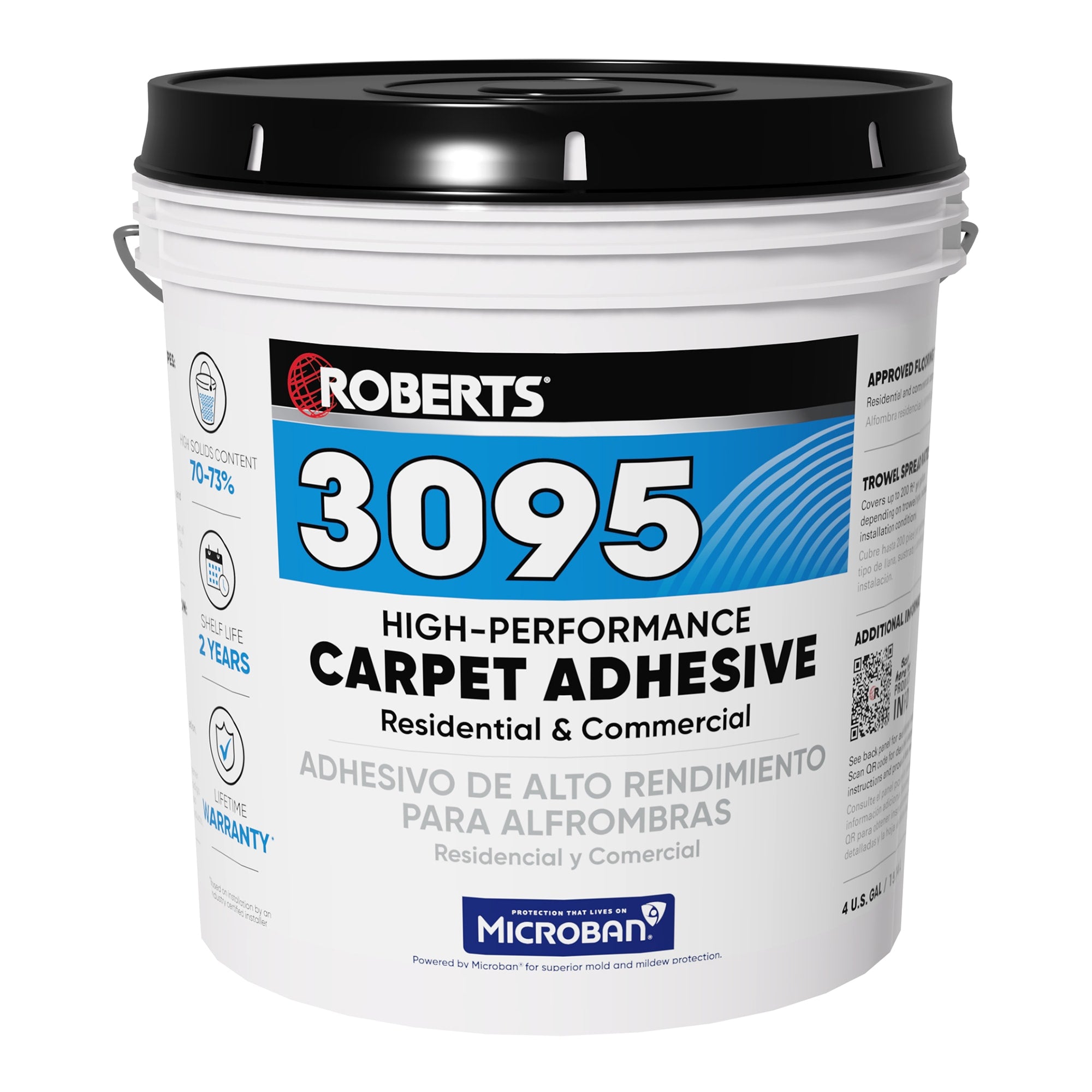 Roberts 3095 high-performance carpet adhesive bucket, real Roberts branding visible