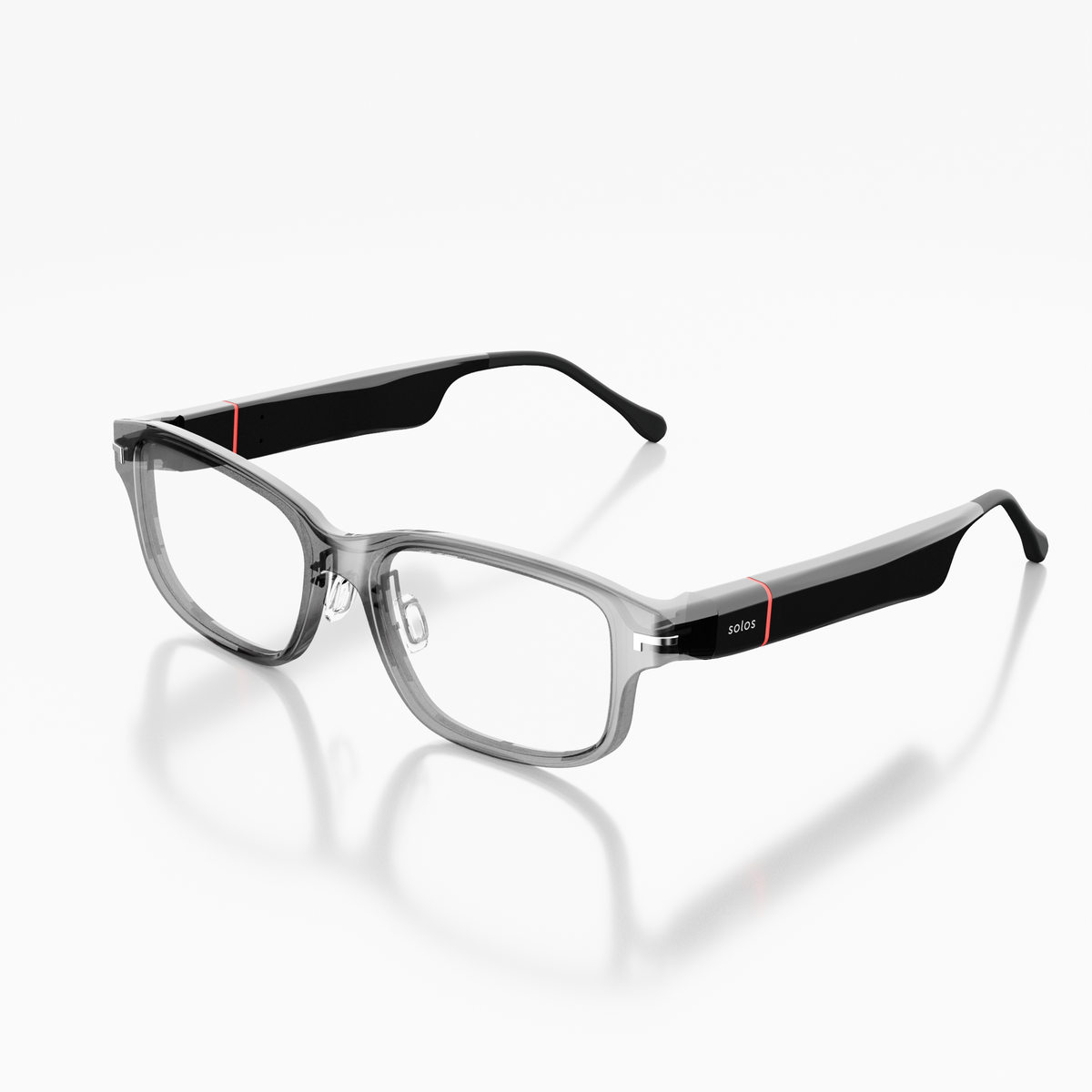 clear gray smart glasses with red accent product photo