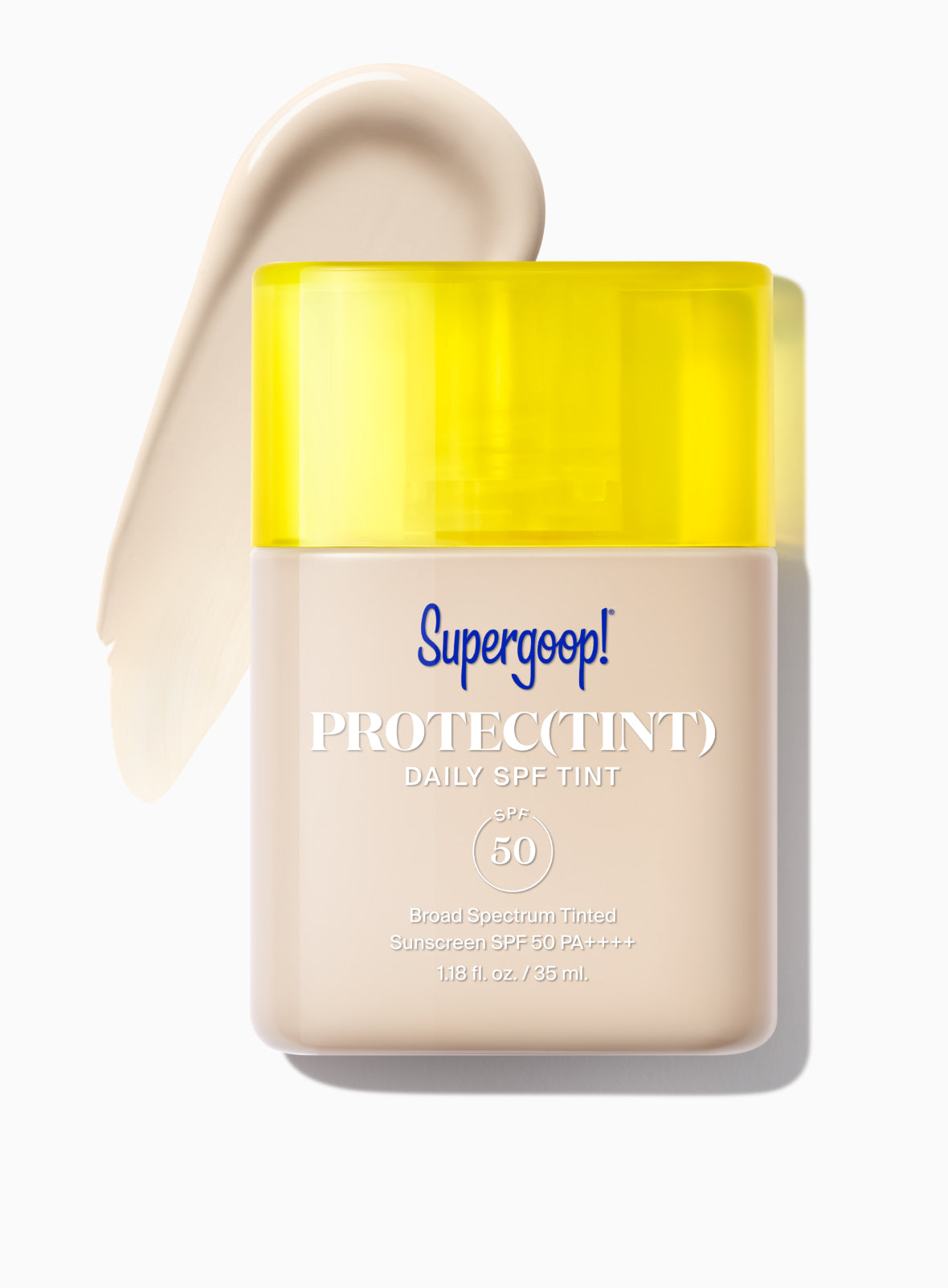 Supergoop Protec(tint) Daily Skin Tint SPF 50 yellow cap bottle product photo