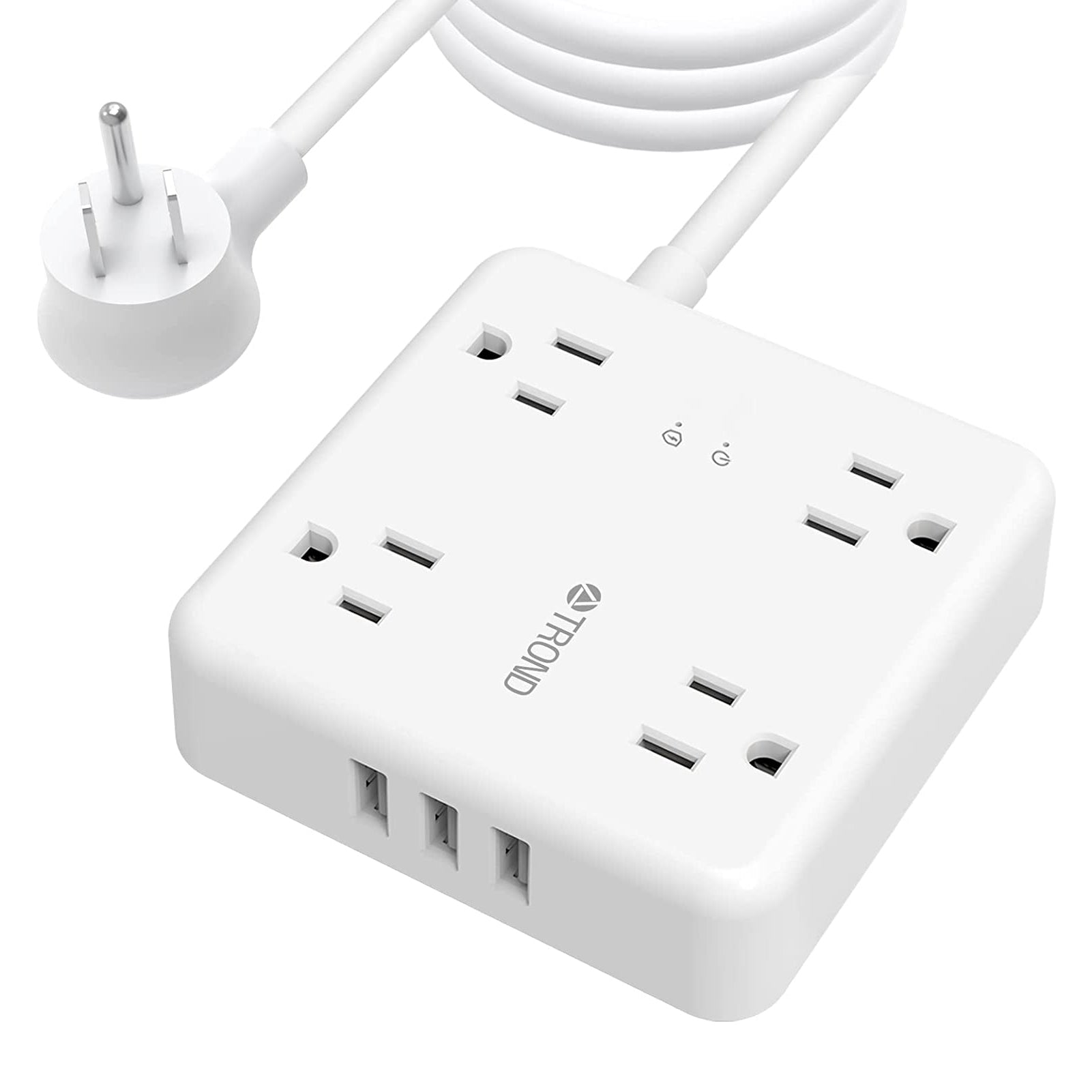 TROND surge protector power strip with USB ports and flat plug