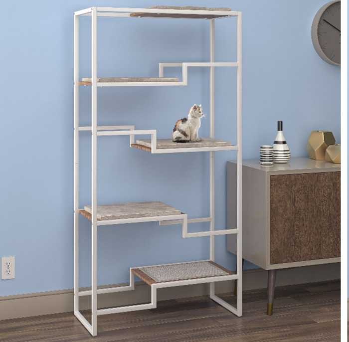 The Refined Feline Metropolitan Cat Condo, white modern metal-frame cat furniture, product photo