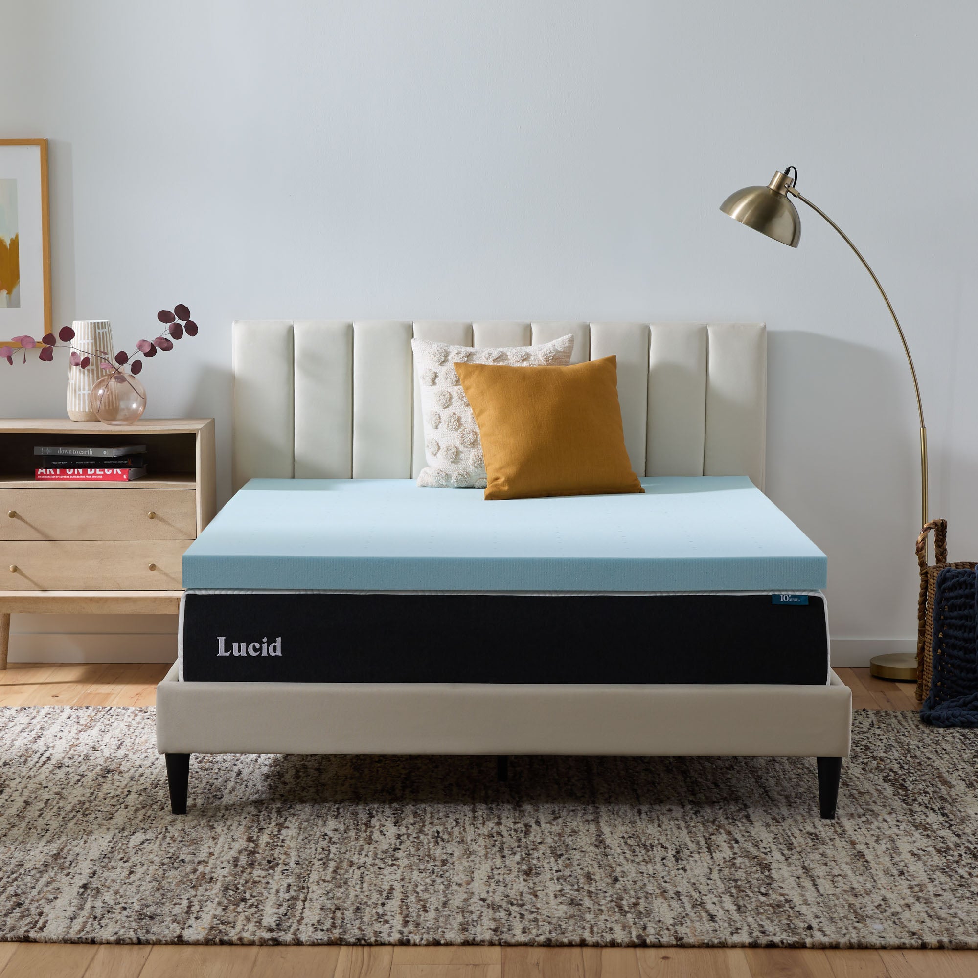 LUCID memory foam mattress topper on a Twin XL dorm bed
