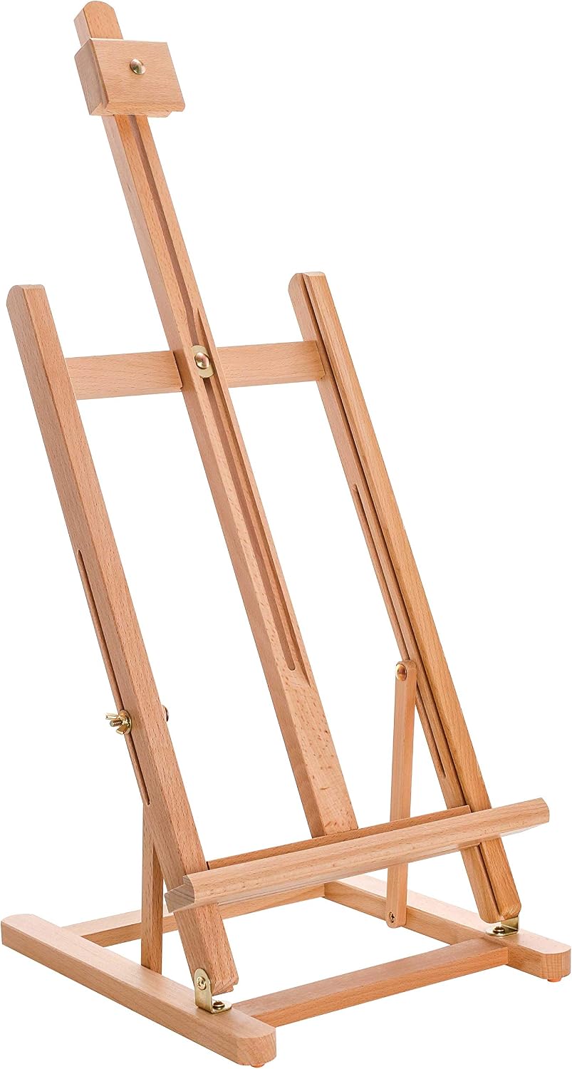 Adjustable wooden H-frame tabletop easel for painting
