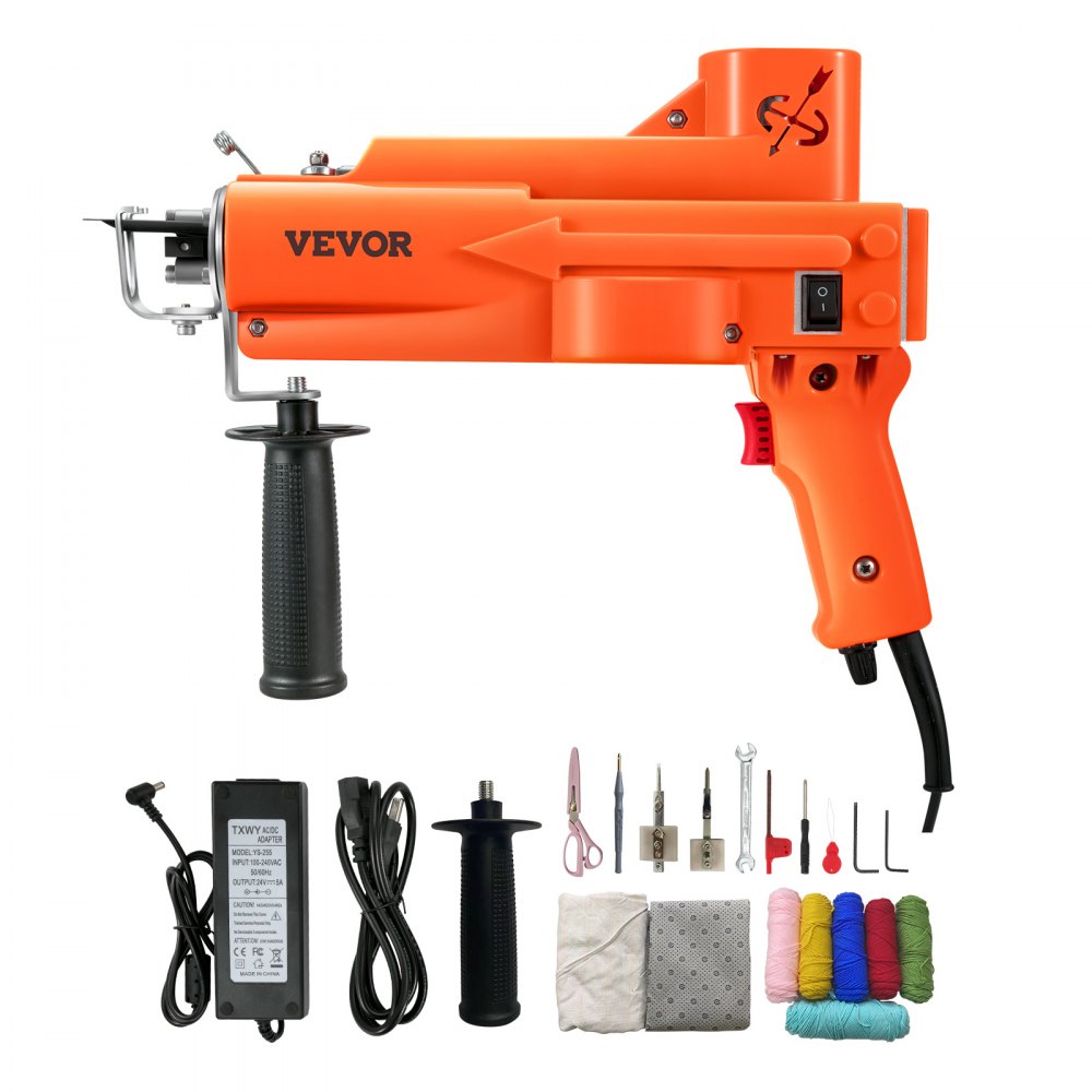 VEVOR 2-in-1 cut and loop pile tufting gun with accessories, real VEVOR branding visible