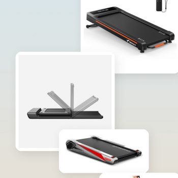 a collage of under-desk walking pad treadmills for home offices
