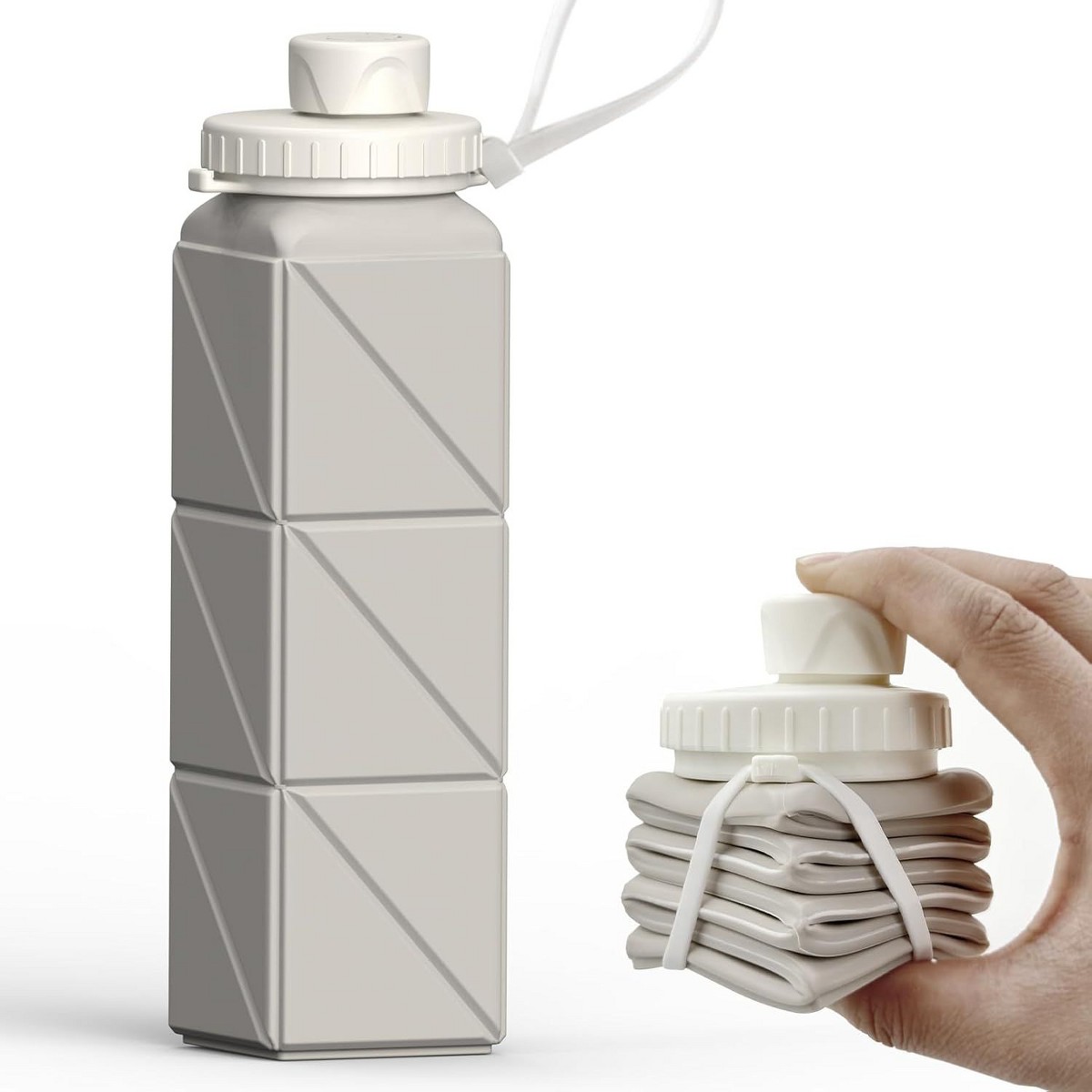 Collapsible silicone water bottle folded and expanded