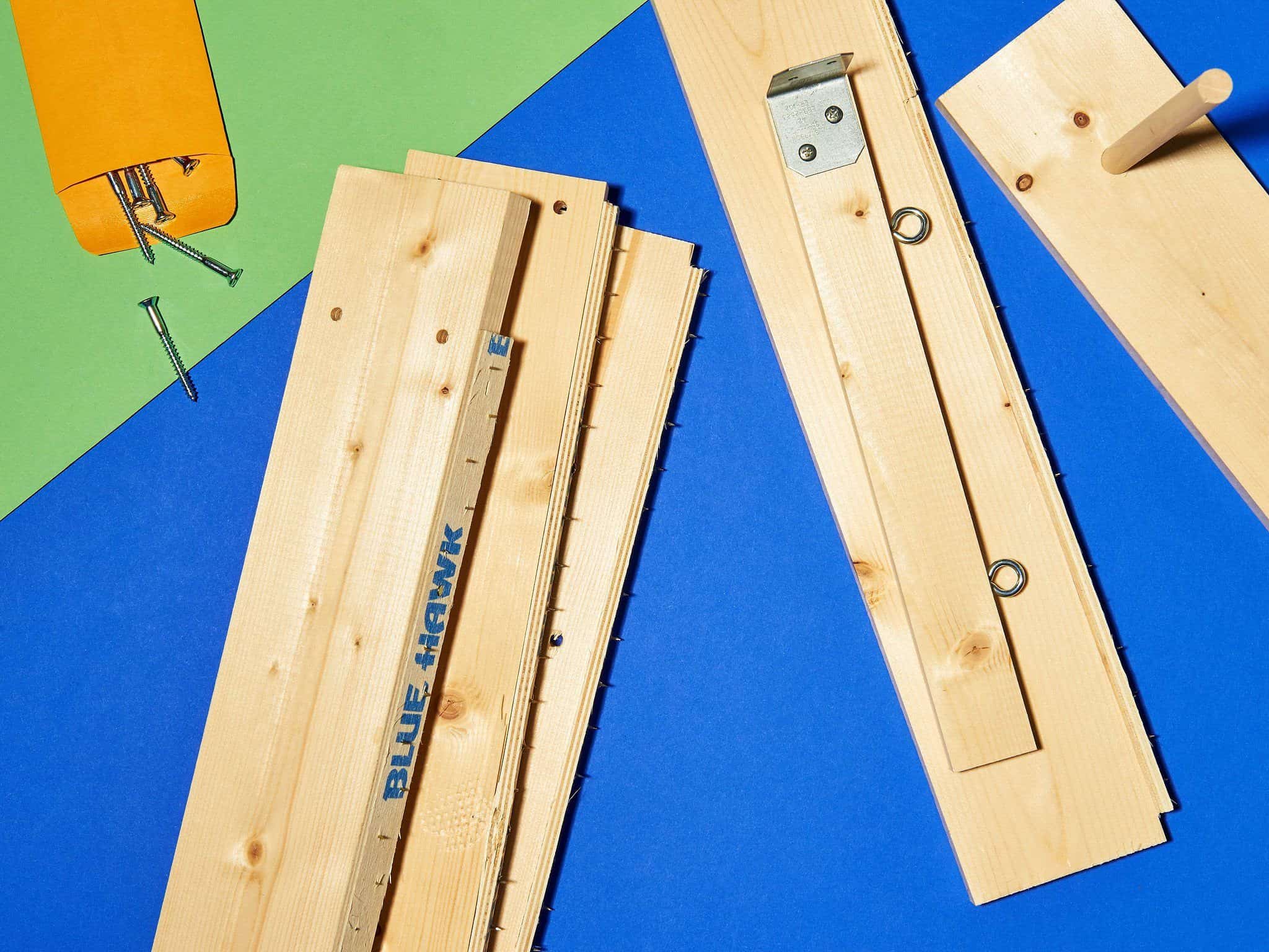 Wooden tufting frame kit parts with hardware for assembling a rug-making stand