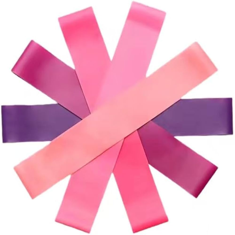 Five-piece pilates resistance bands set in pink and purple loop bands