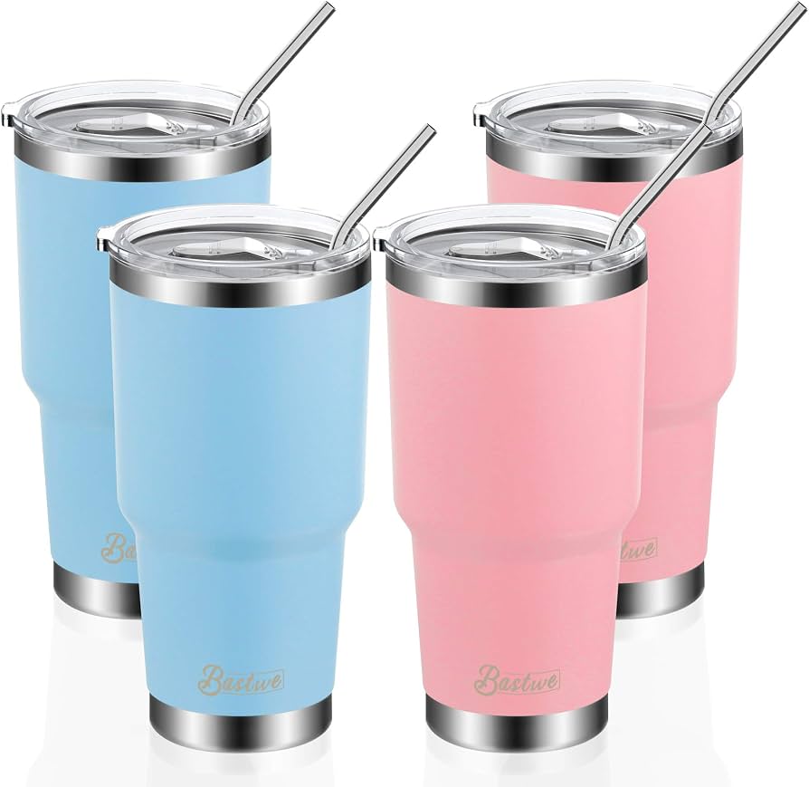 Bastwe 4-pack of 30oz insulated tumblers with straws product photo