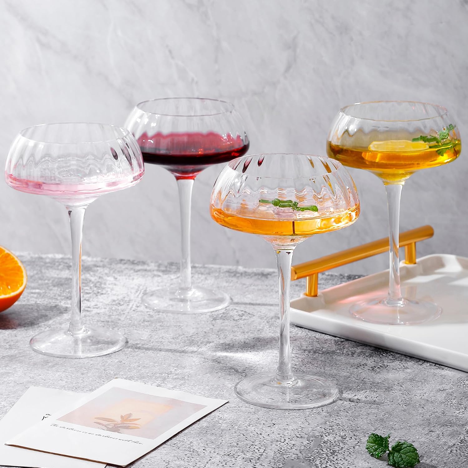 Lysenn vintage gold rim coupe glasses set of 4 product photo