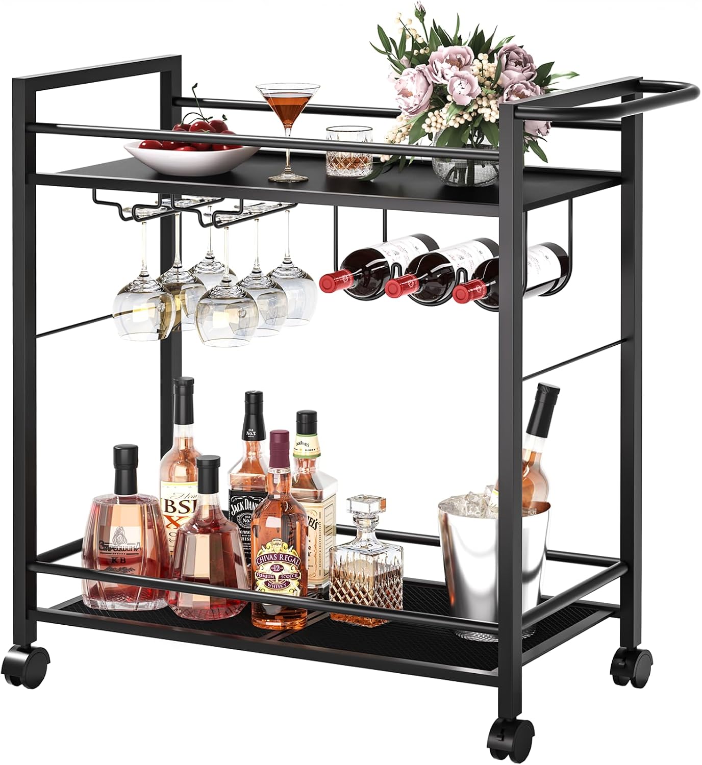 Nathan James Carter rolling bar and serving cart with glass shelves product photo