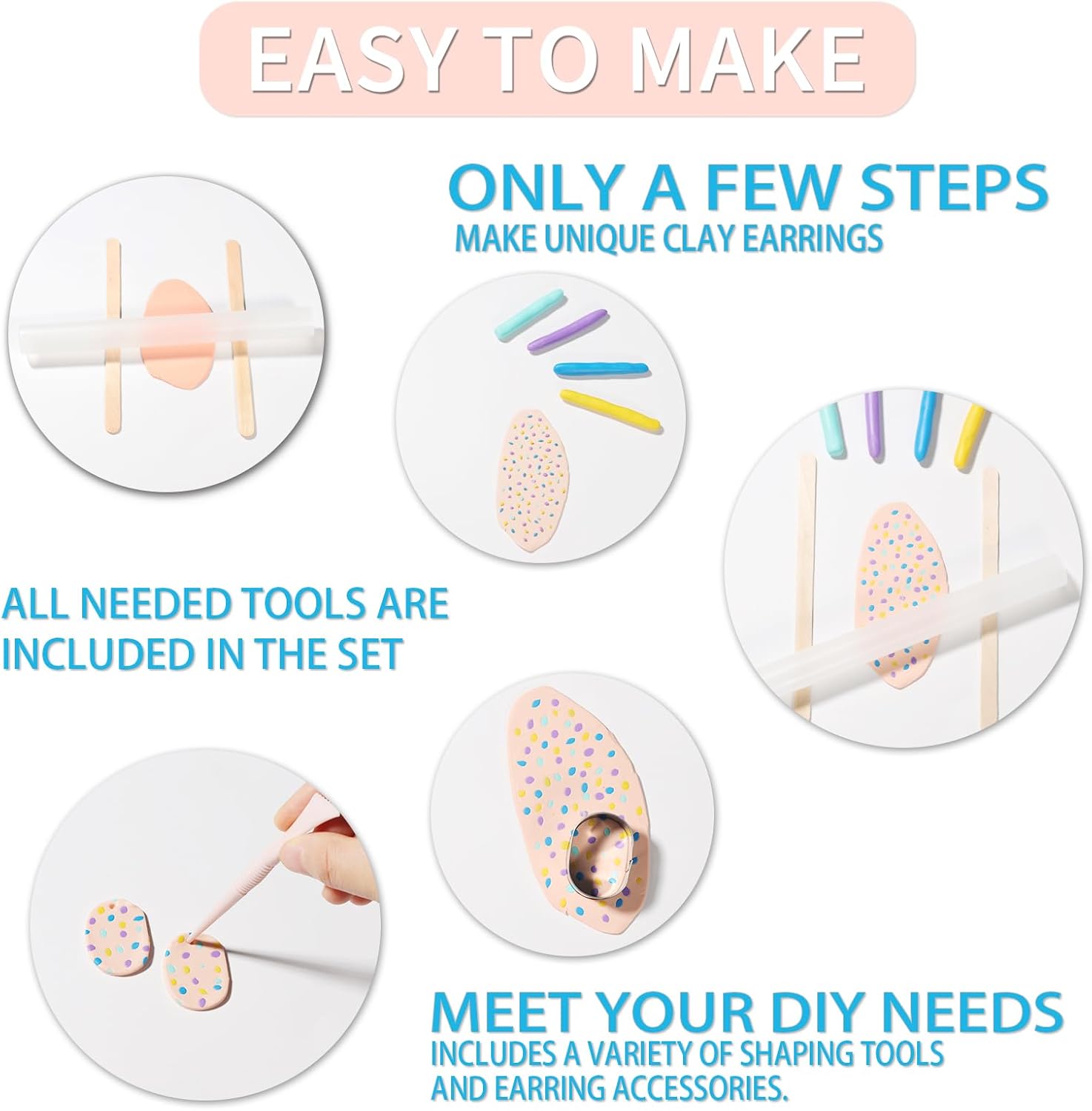 Clay earring making kit process steps with cutters clay and findings product photo