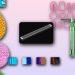 Colorful polymer clay jewelry making supplies flat lay with cutters clay and tools