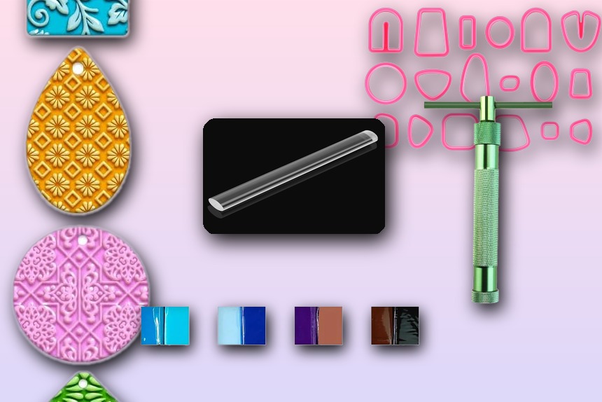 top-10-polymer-clay-essentials-hero Colorful polymer clay jewelry making supplies flat lay with cutters clay and tools