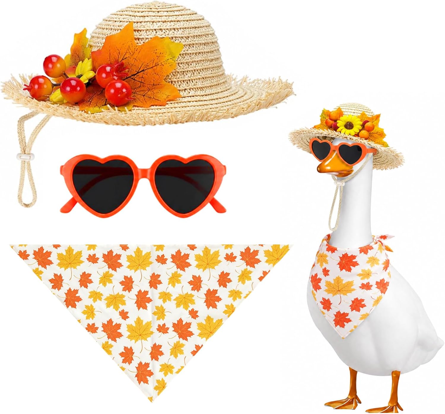Fall bandana and sunglasses accessory set for a porch goose statue