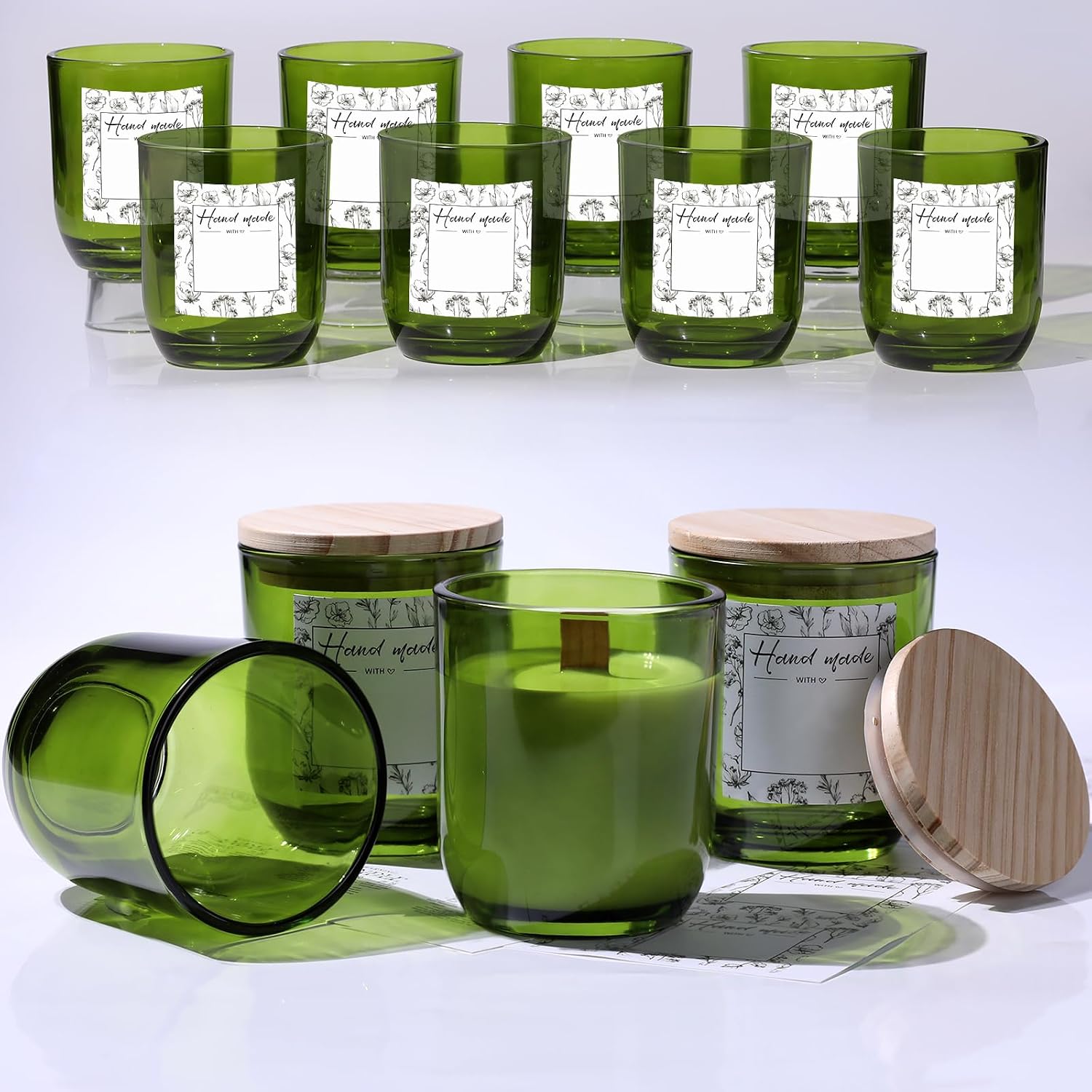 Green glass candle jars with lids