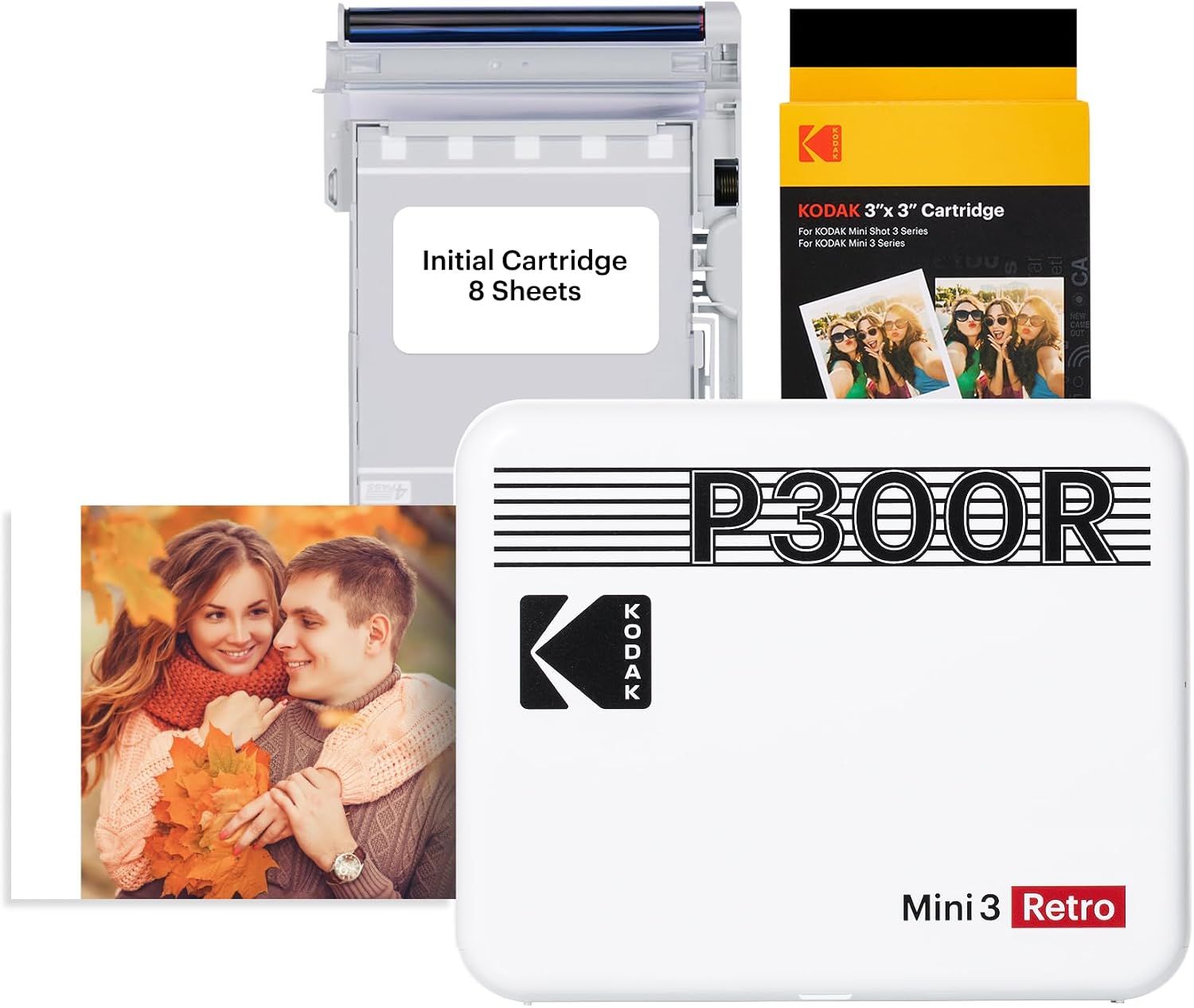 KODAK Mini 3 Retro portable photo printer with photo cartridge and sample print