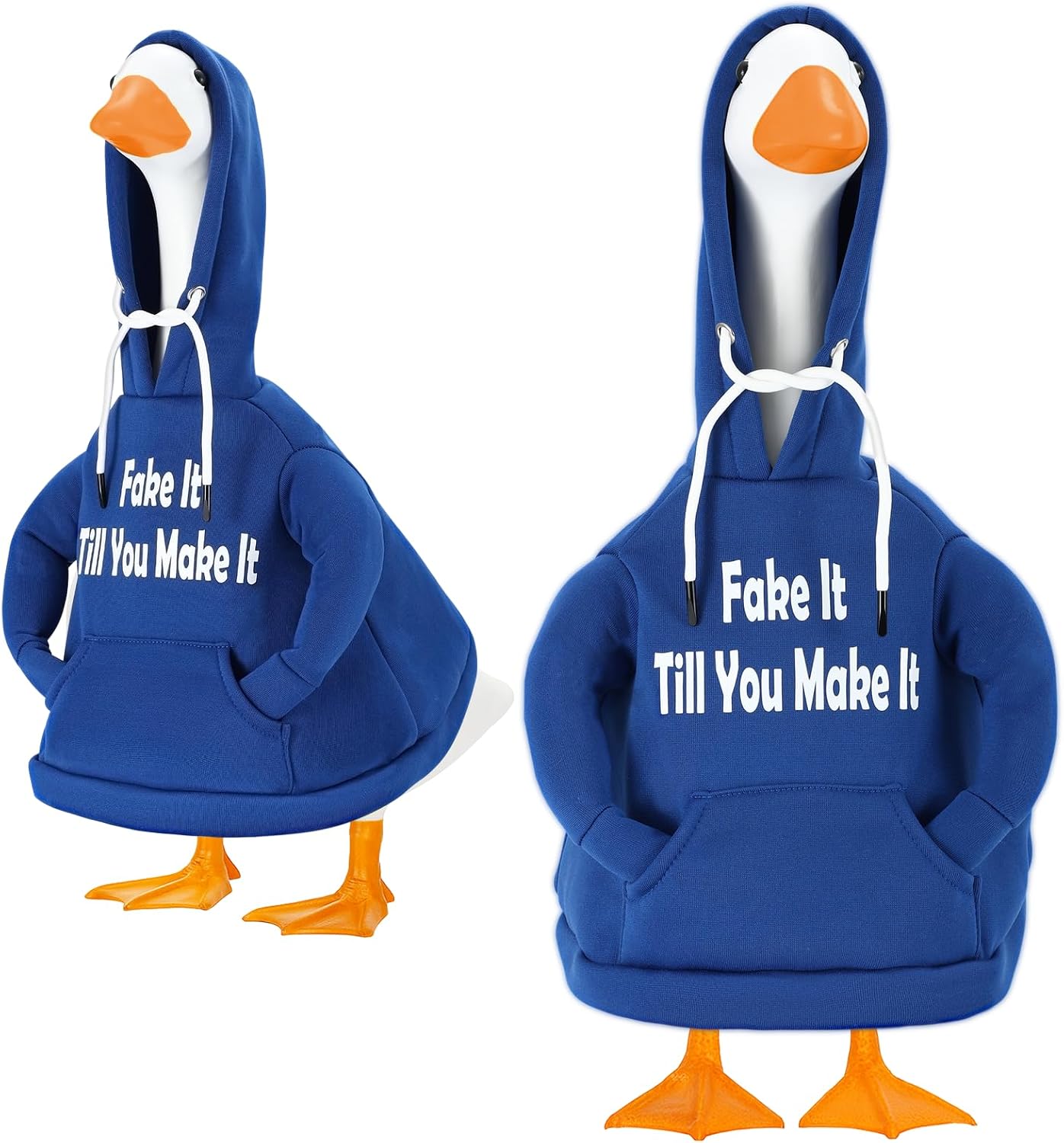 Hoodie outfit for a porch goose statue
