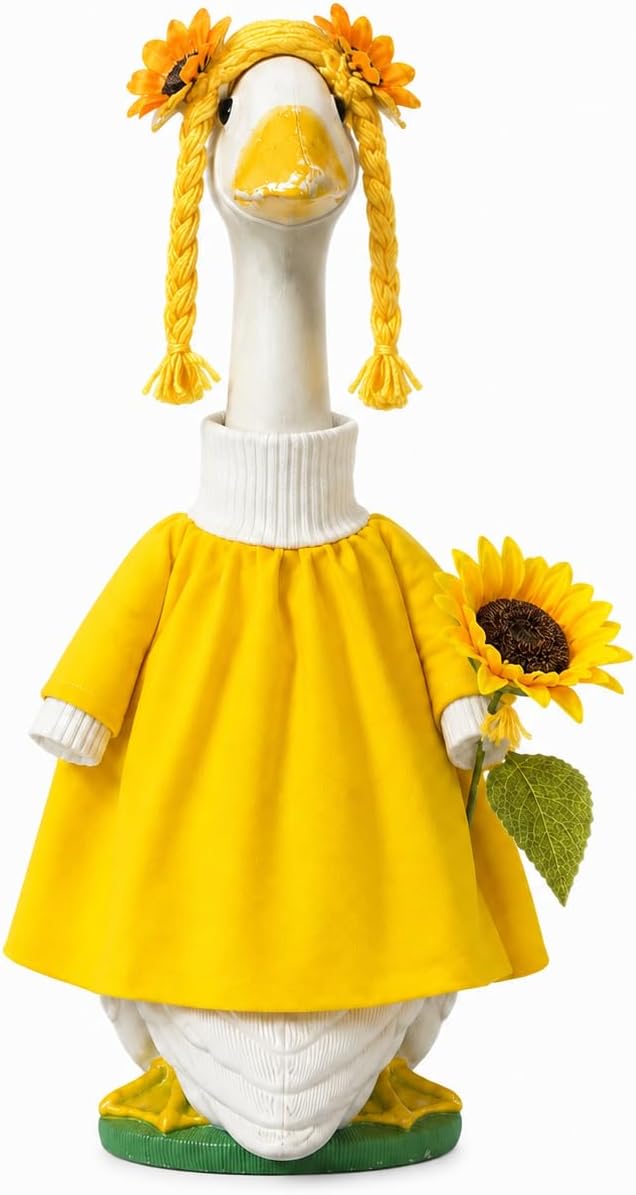 Sunflower harvest costume outfit for a porch goose statue